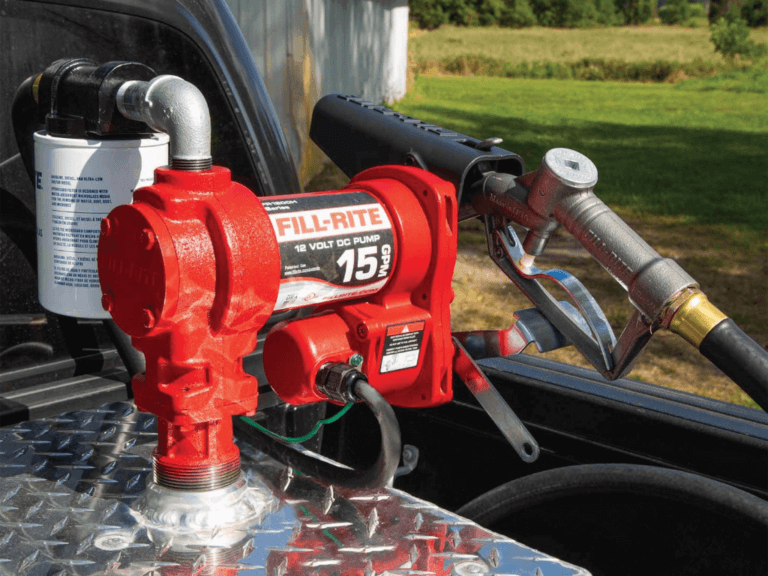 FillRite pump mounted on the back of a pickup truck